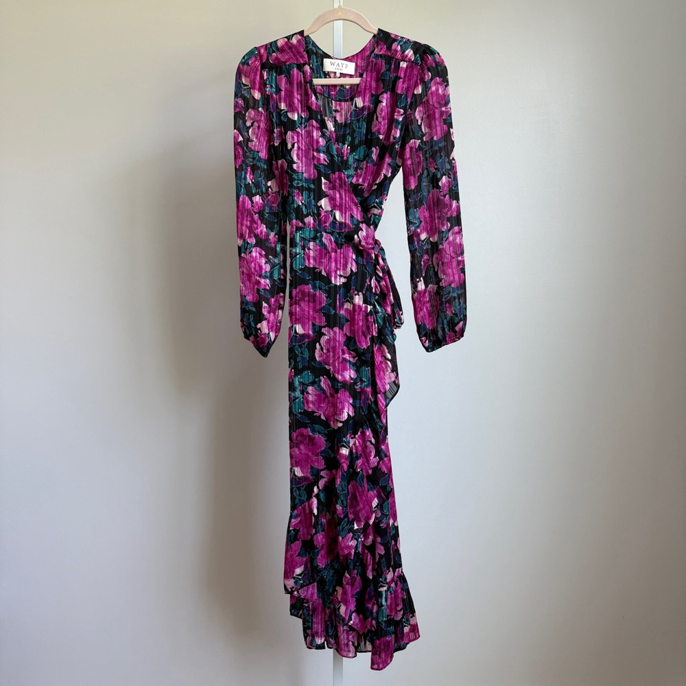 WAYF sz S pink floral wrap upscale maxi dress